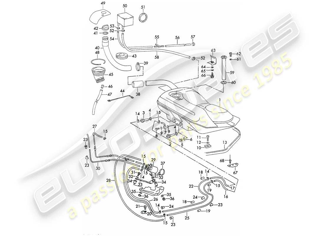 porsche 911 (1971) fuel system - lines - with: - fuel pump part diagram