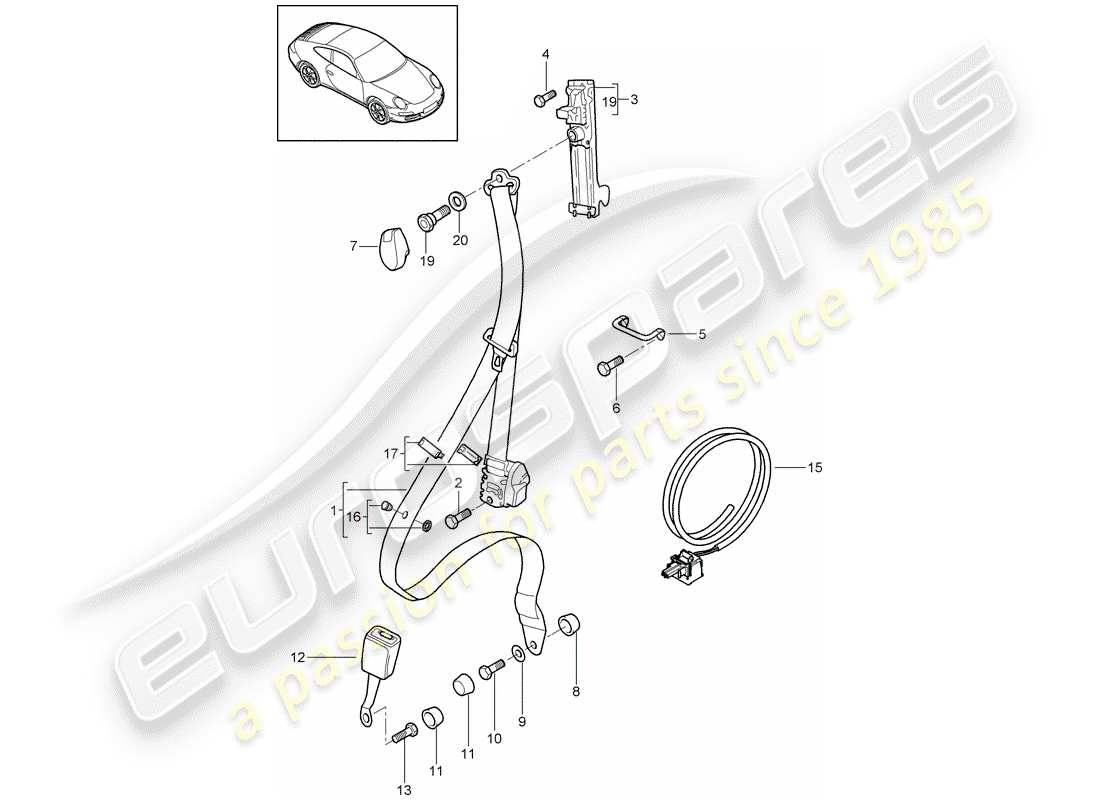 porsche 997 (2008) seat belt part diagram