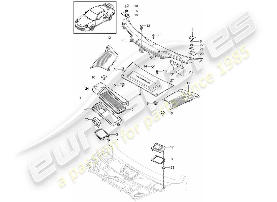 porsche 911 t/gt2rs (2013) particulate filter part diagram