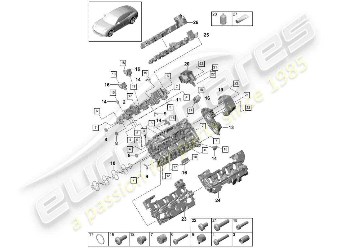 porsche panamera 971 (2020) cylinder head cover part diagram