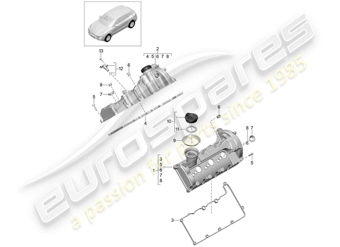 porsche macan (2015) valve cover part diagram