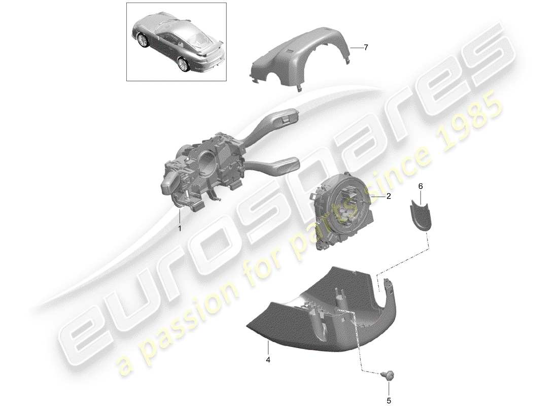 porsche 991r/gt3/rs (2016) steering column switch part diagram