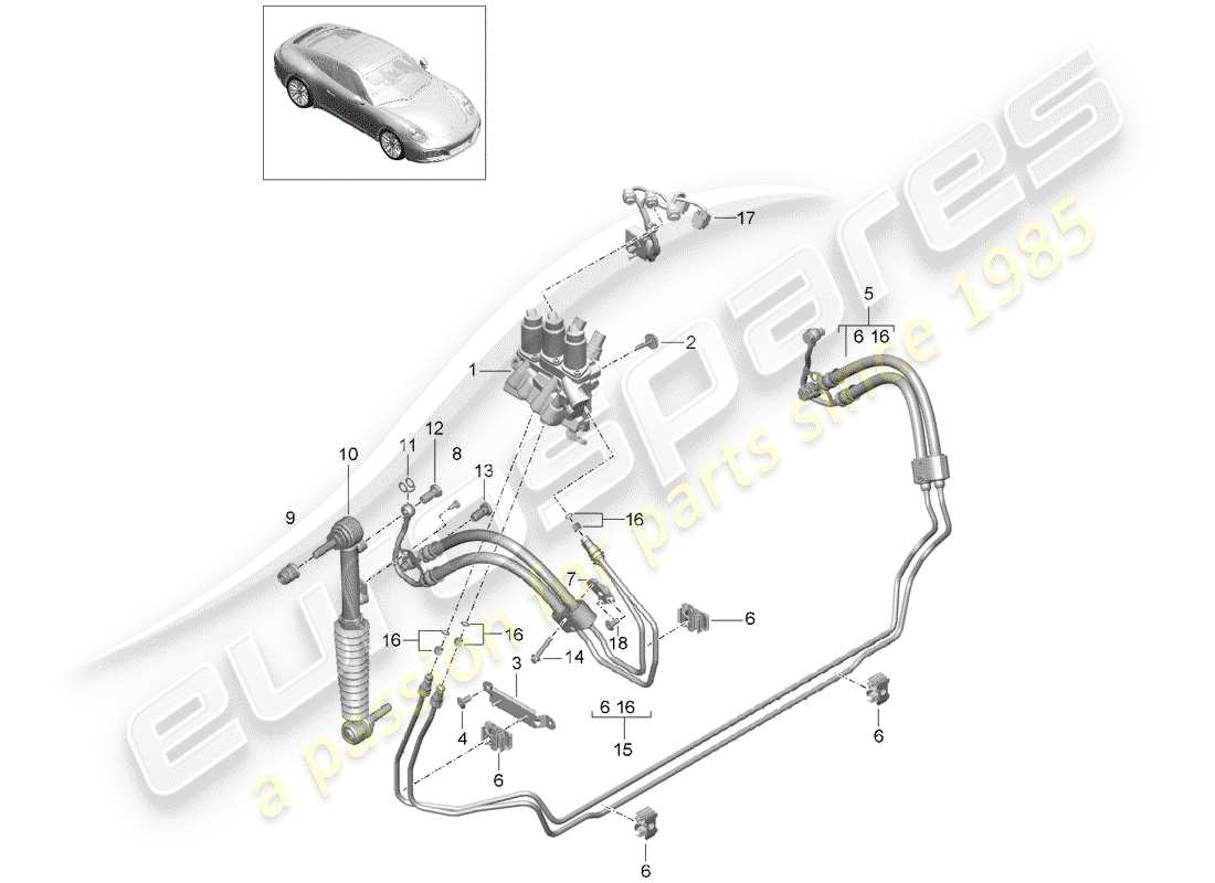 porsche 991 gen. 2 (2020) hydraulic line part diagram