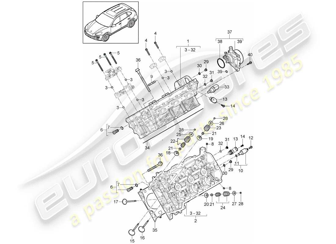 porsche cayenne e2 (2014) cylinder head part diagram