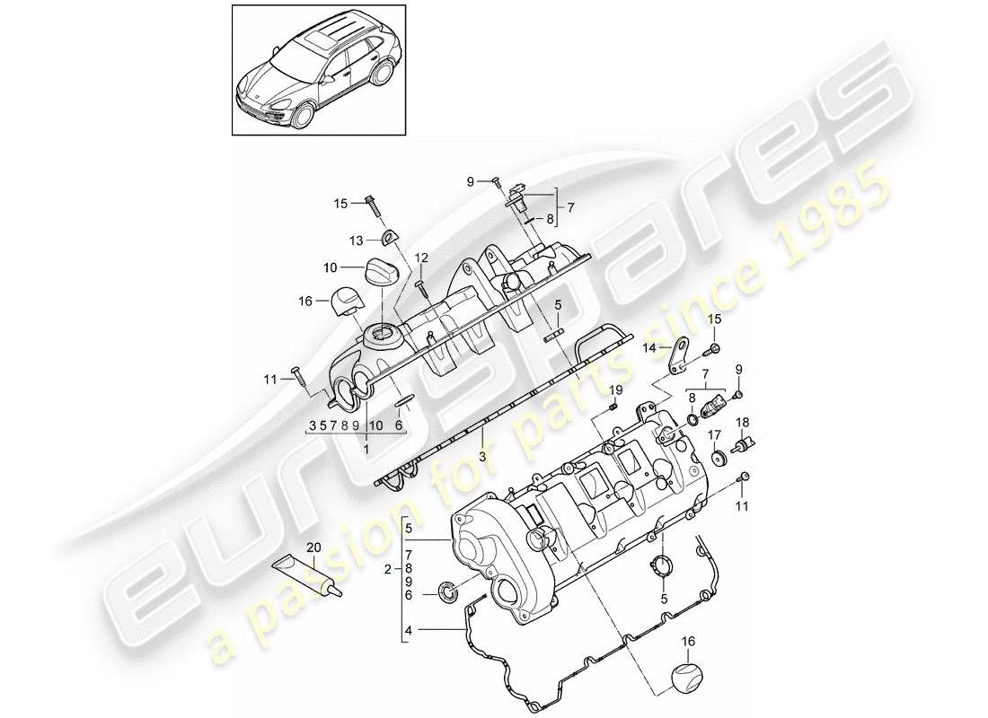 porsche cayenne e2 (2014) valve cover part diagram