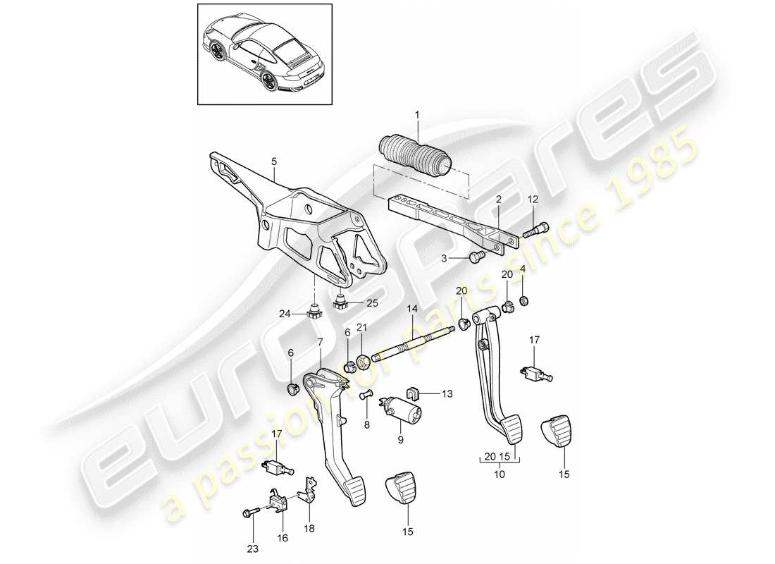 porsche 911 t/gt2rs (2012) pedals part diagram