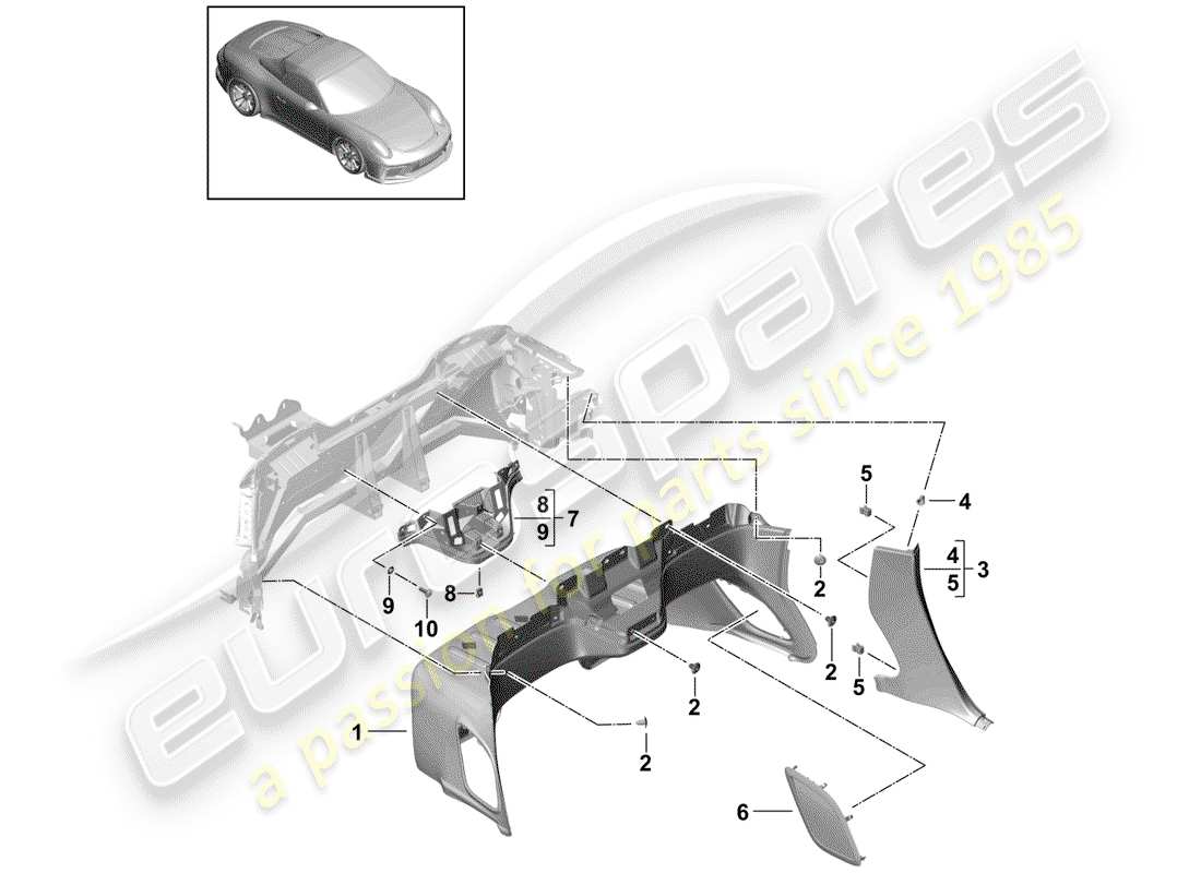 porsche 991r/gt3/rs (2015) trim panel for rear panel part diagram