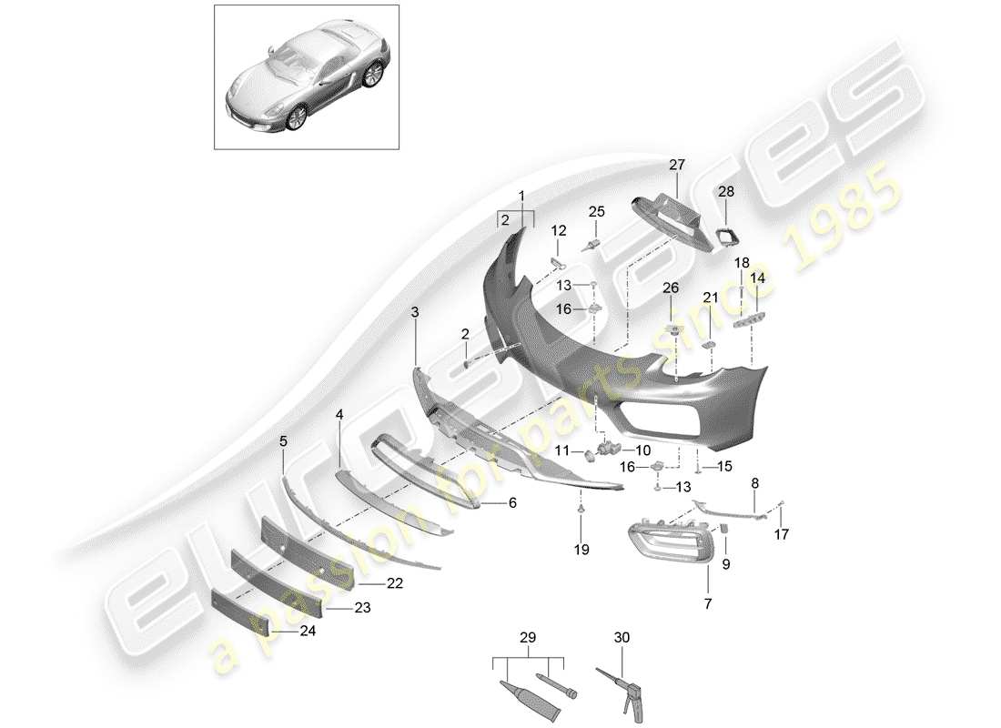 porsche boxster 981 (2013) bumper part diagram