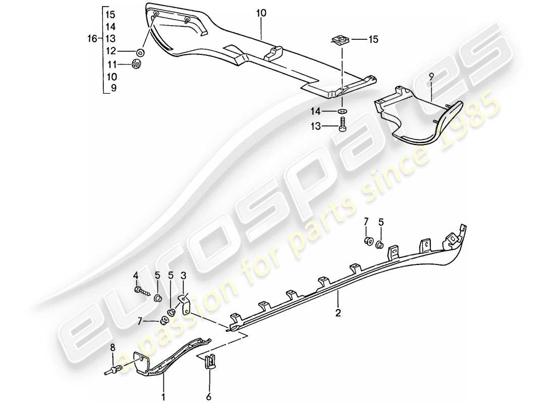 porsche 944 (1991) side member trim - winged rear apron part diagram