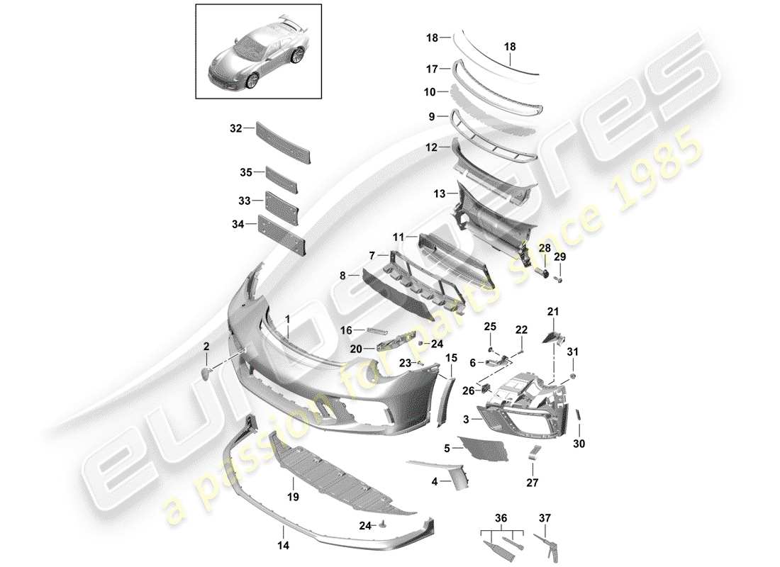 porsche 991r/gt3/rs (2020) bumper part diagram