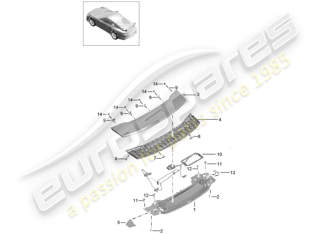 porsche 991r/gt3/rs (2020) rear spoiler part diagram