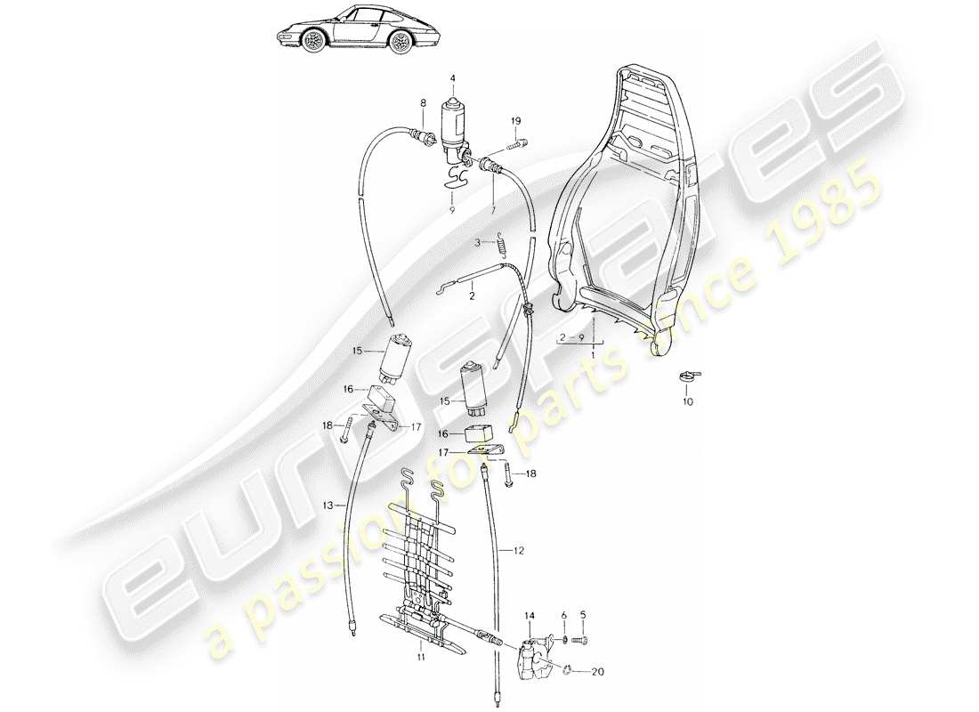 porsche seat 944/968/911/928 (1991) backrest frame - - electric - manually - lumbar support - d - mj 1994>> - mj 1998 part diagram