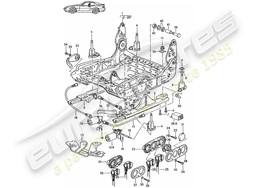 porsche seat 944/968/911/928 (1991) frame for seat - sports seat - electrically adjustable - d - mj 1992>> - mj 1995 part diagram