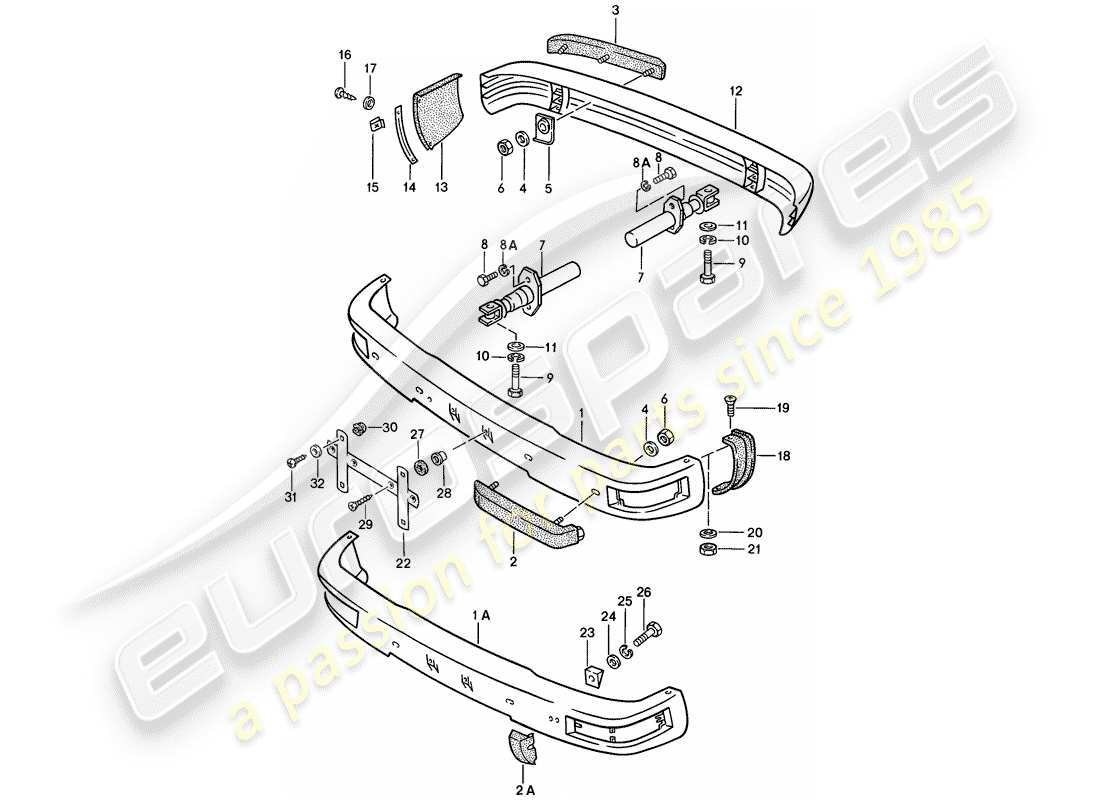 porsche 924 (1976) bumper - with: - buffer part diagram