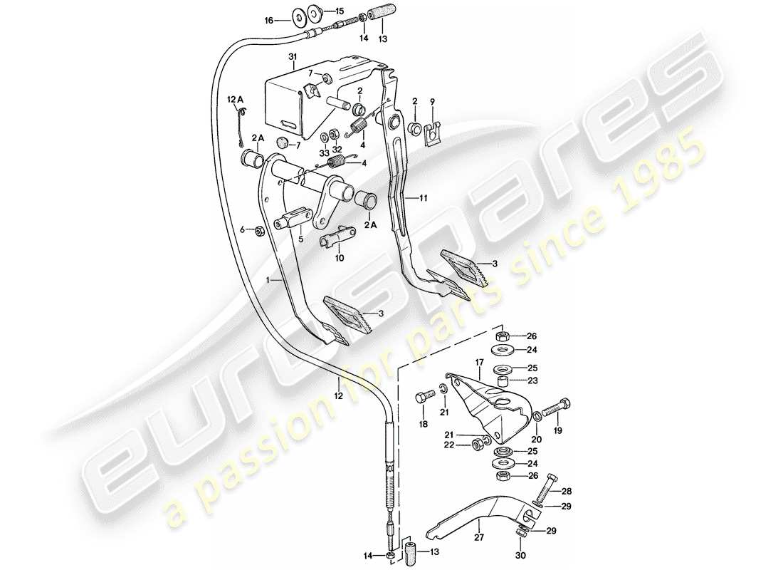 porsche 924 (1977) pedals - brake - clutch part diagram