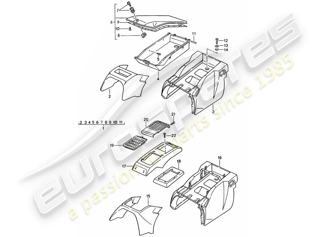 porsche 928 (1990) stowage box part diagram