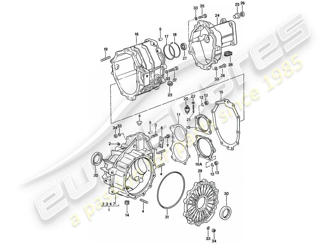 porsche 924 (1978) replacement transmission - transmission case - 5-speed part diagram