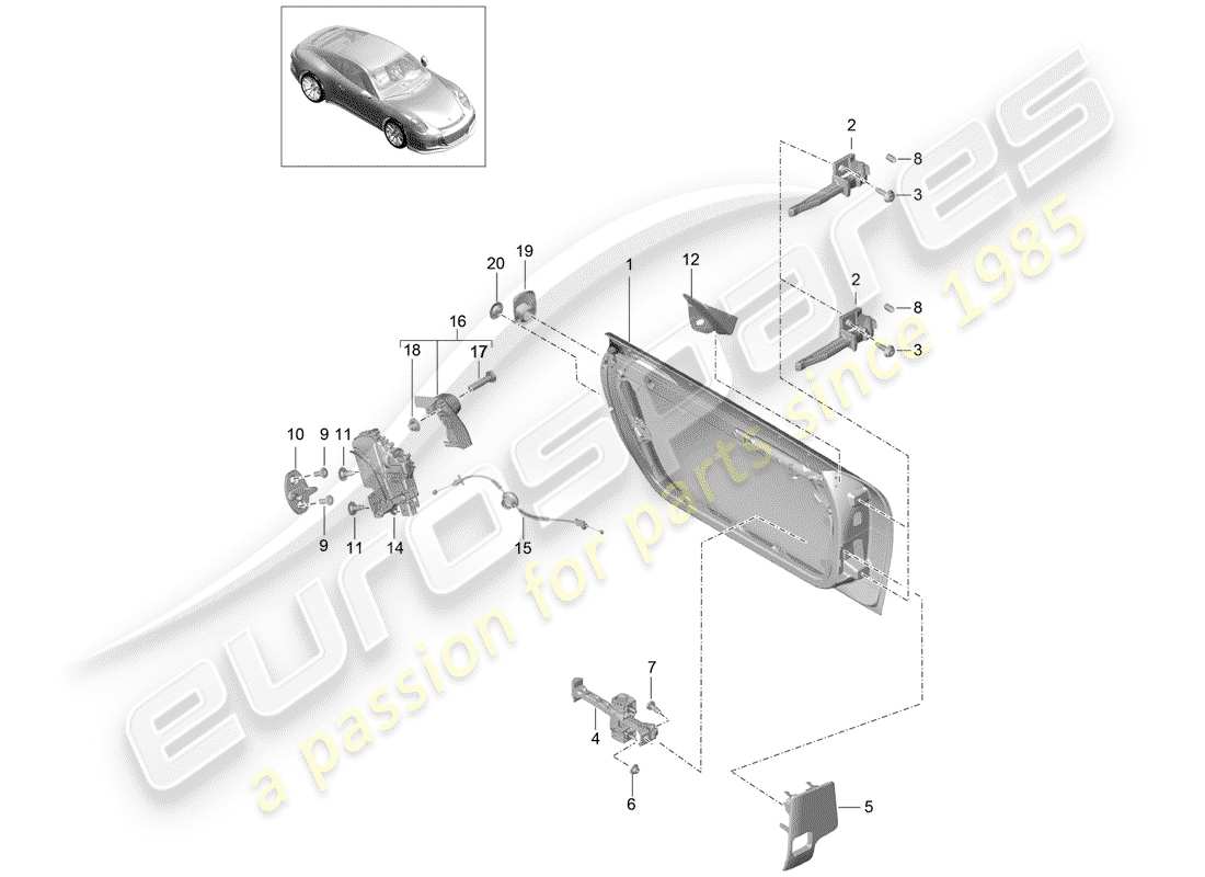 porsche 991r/gt3/rs (2015) door shell part diagram