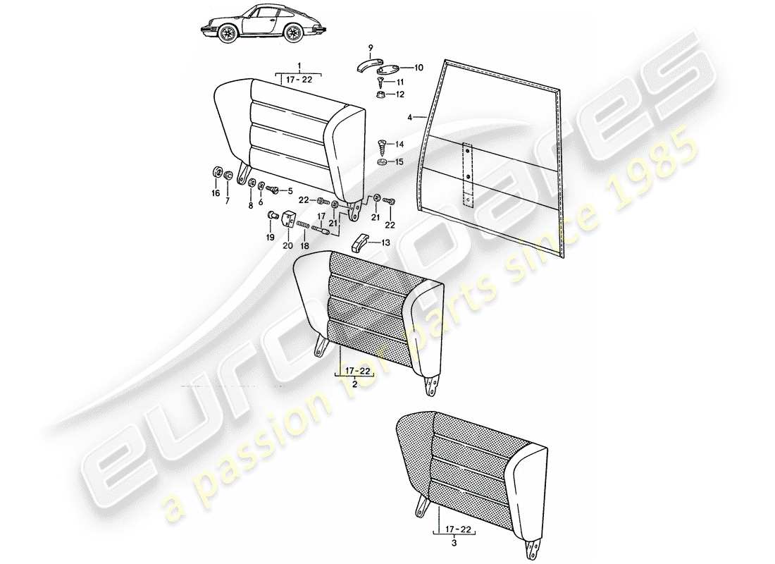 porsche seat 944/968/911/928 (1991) emergency seat backrest - - d - mj 1985>> - mj 1986 part diagram