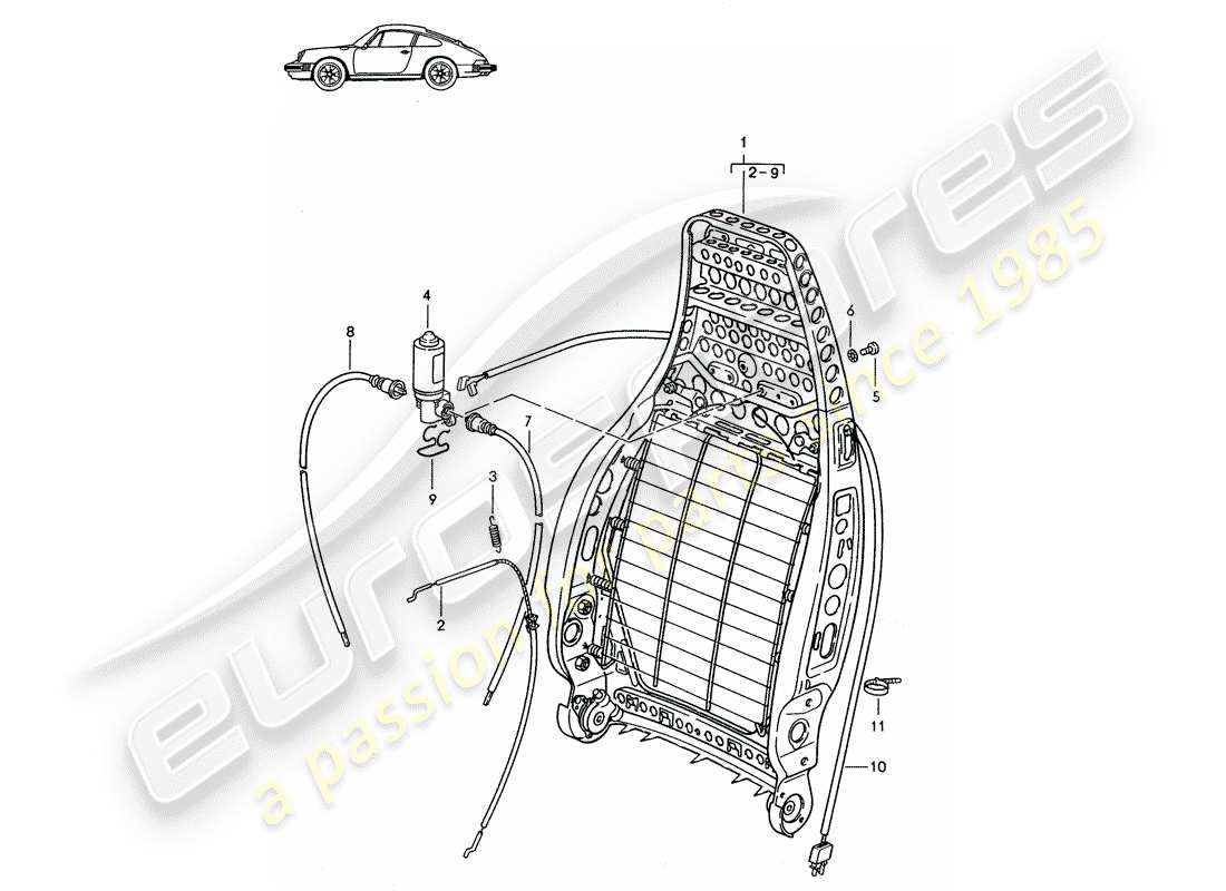 porsche seat 944/968/911/928 (1991) backrest frame - manually - electric - d - mj 1985>> - mj 1986 part diagram