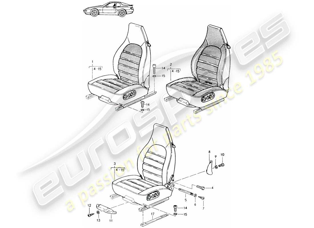 porsche seat 944/968/911/928 (1991) front seat - complete - all-electric - d >> - mj 1993 part diagram