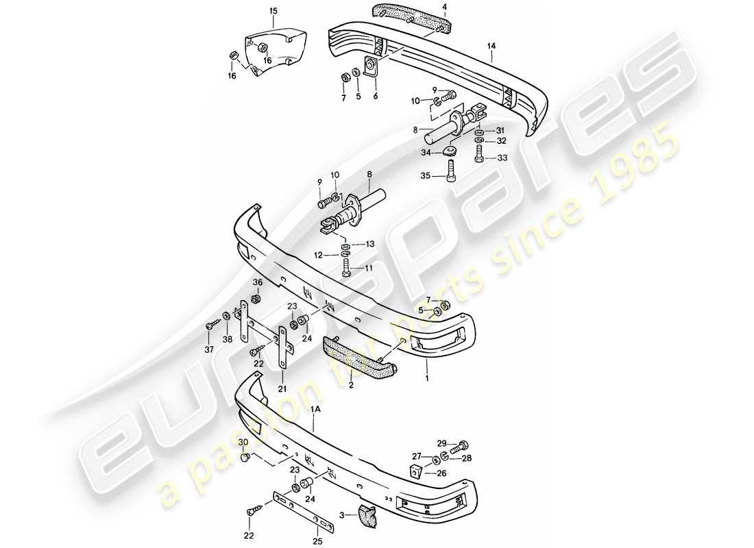 porsche 944 (1986) bumper - with: - buffer part diagram