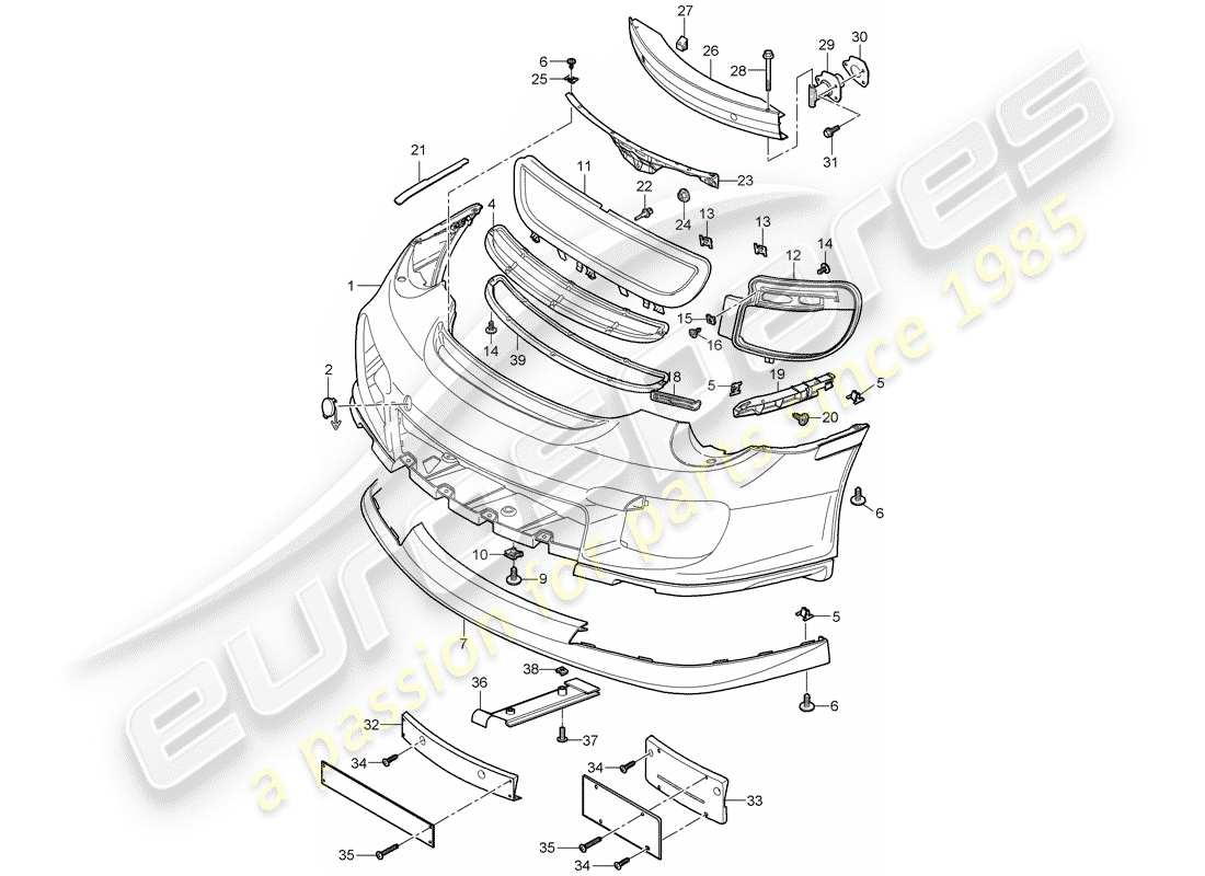 porsche 997 t/gt2 (2009) bumper part diagram