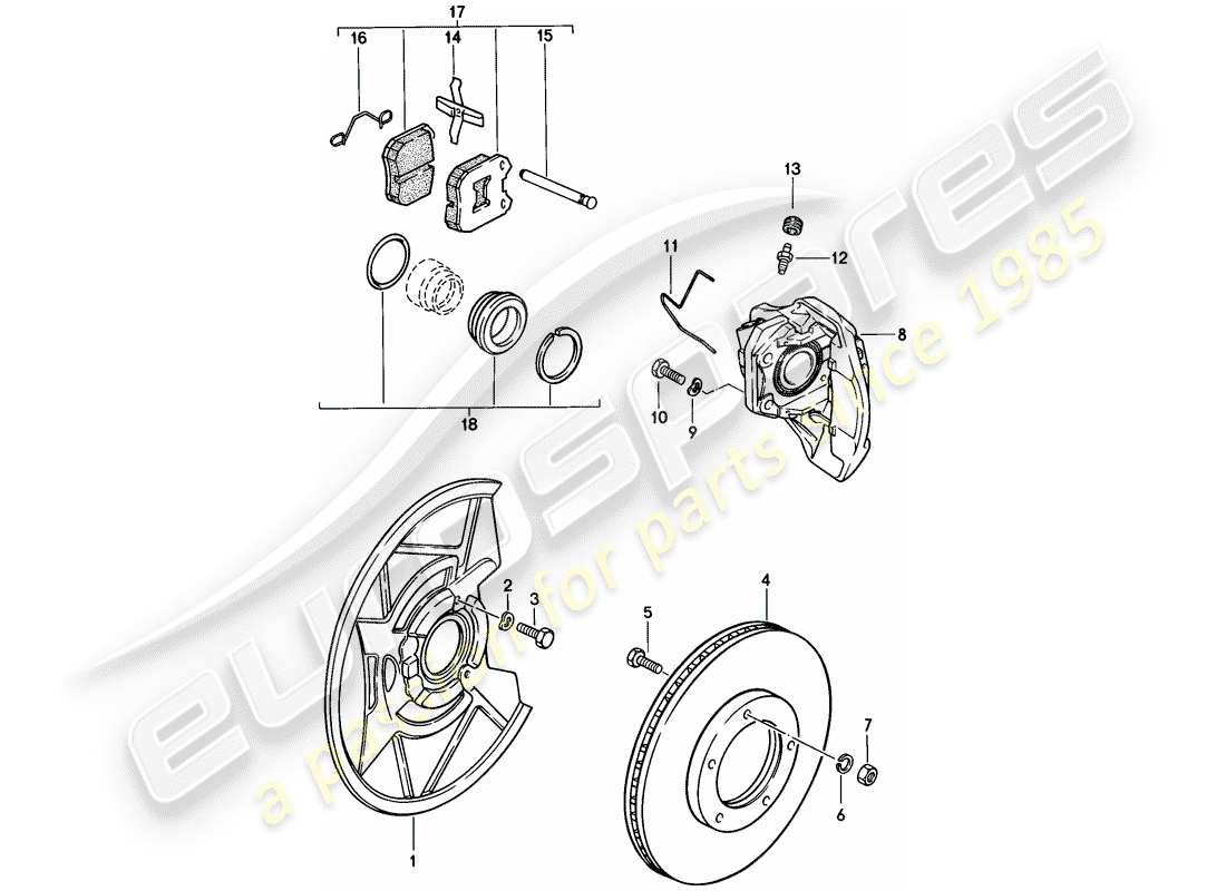 porsche 924 (1977) disc brakes - front axle part diagram