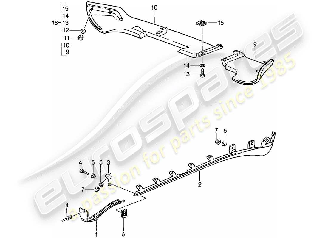 porsche 944 (1987) side member trim - winged rear apron part diagram