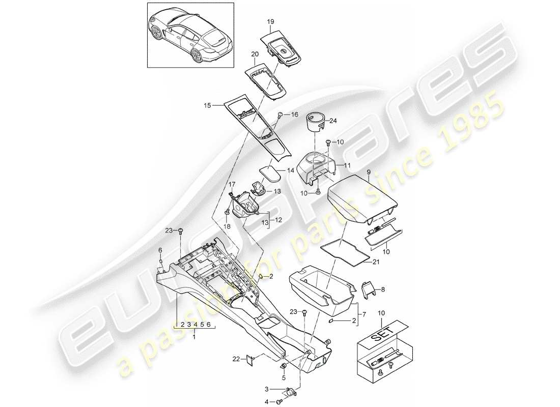 porsche panamera 970 (2013) center console part diagram