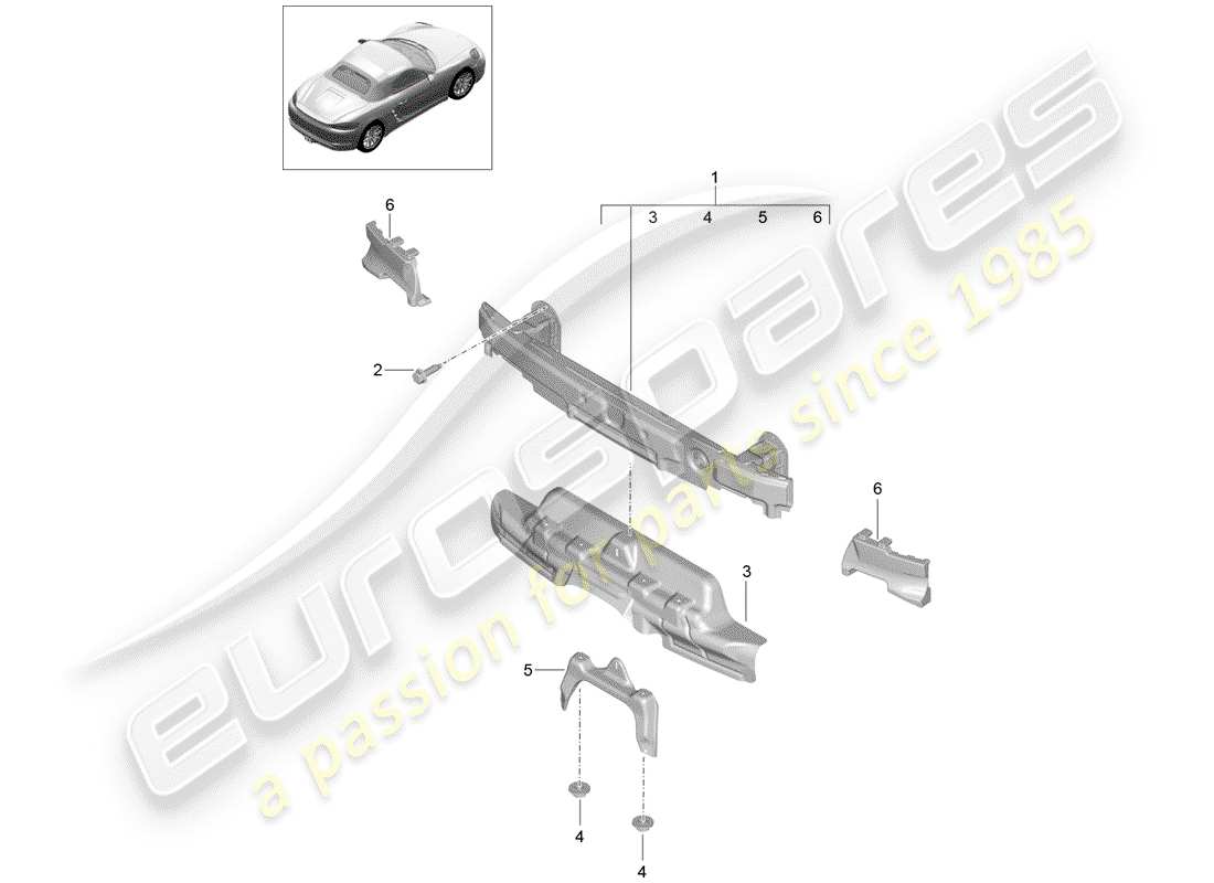 porsche 718 boxster (2017) bumper bracket part diagram