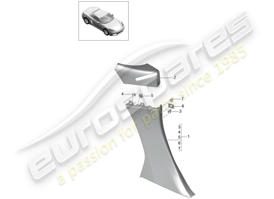 porsche 718 boxster (2017) quarter trim panel part diagram