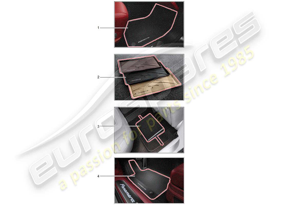 porsche tequipment panamera (2010) floor mat (rubber) part diagram