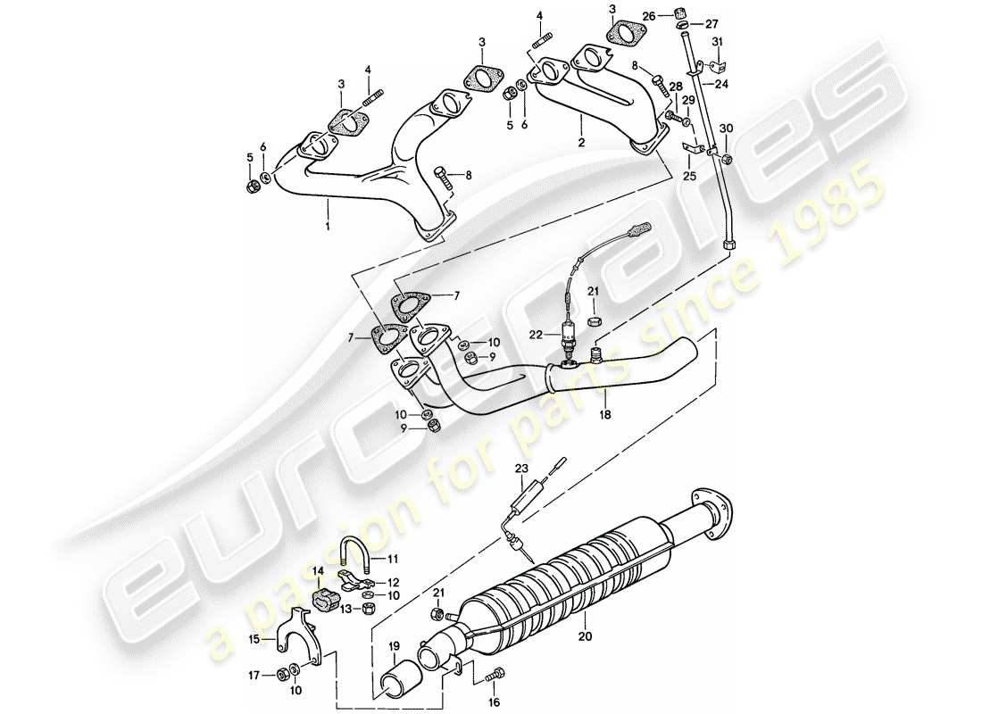 porsche 924s (1987) exhaust system - catalyst part diagram