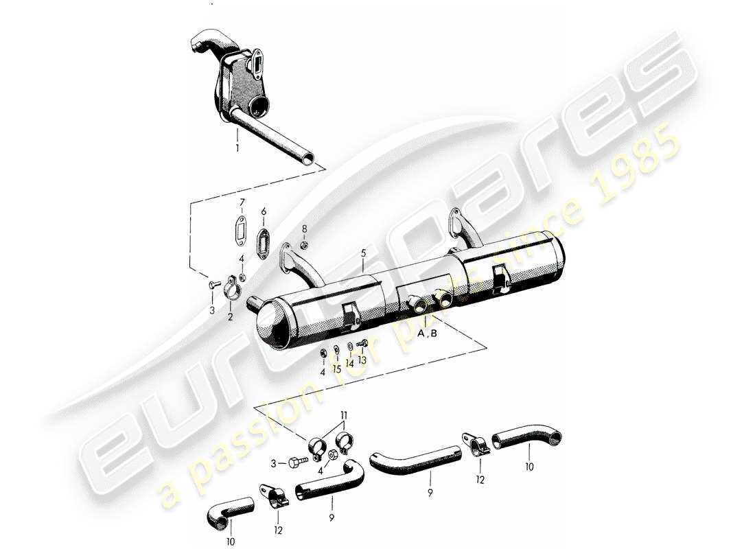 porsche 356/356a (1958) exhaust system - f 101 693 >> - f 150 001 >> - f 83 792 >> part diagram