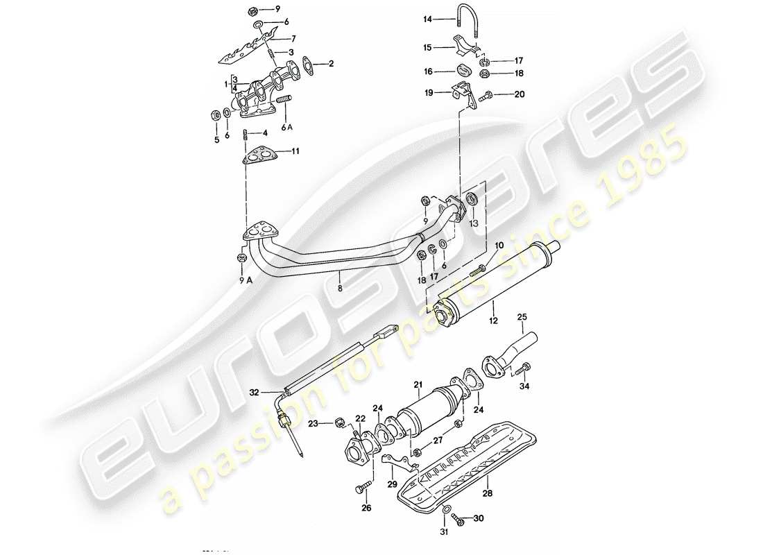 porsche 924 (1979) exhaust system - exhaust silencer, front part diagram