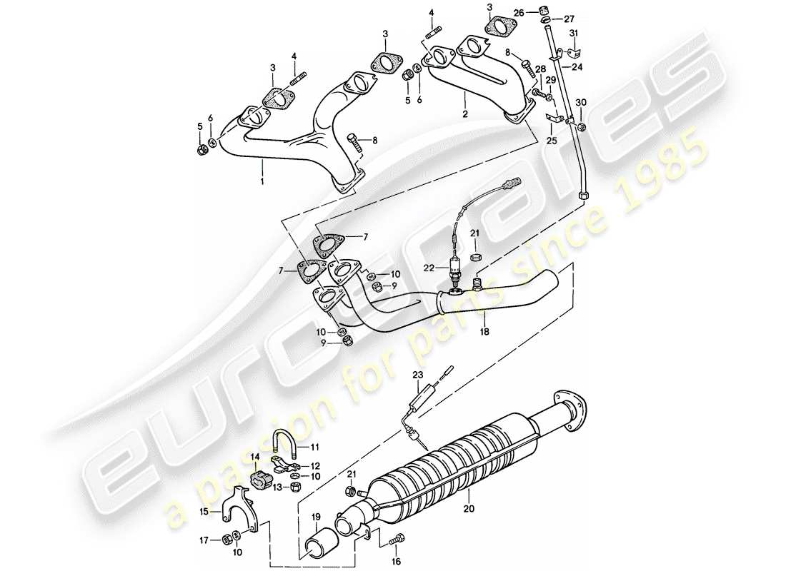 porsche 944 (1988) exhaust system - - catalyst part diagram