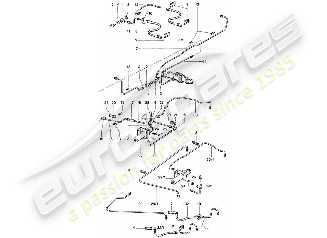 porsche 914 (1972) brake lines part diagram