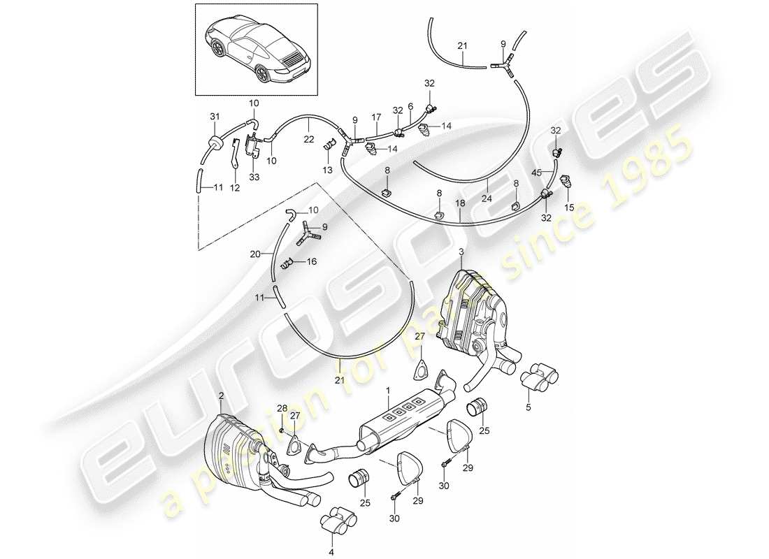 porsche 997 gen. 2 (2009) exhaust system part diagram