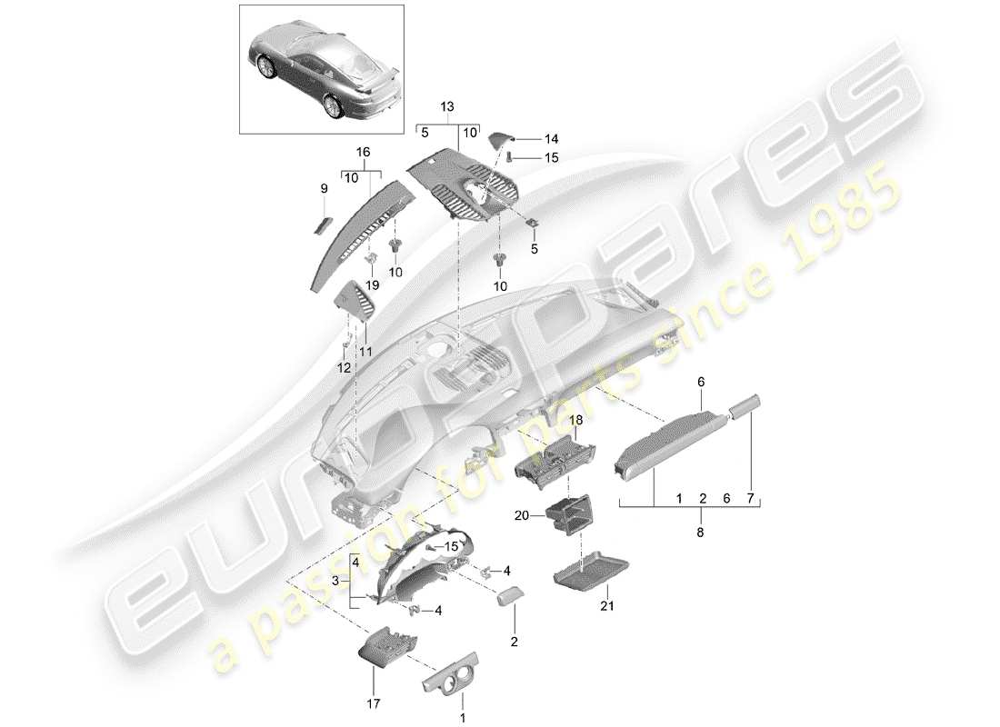 porsche 991r/gt3/rs (2015) accessories part diagram