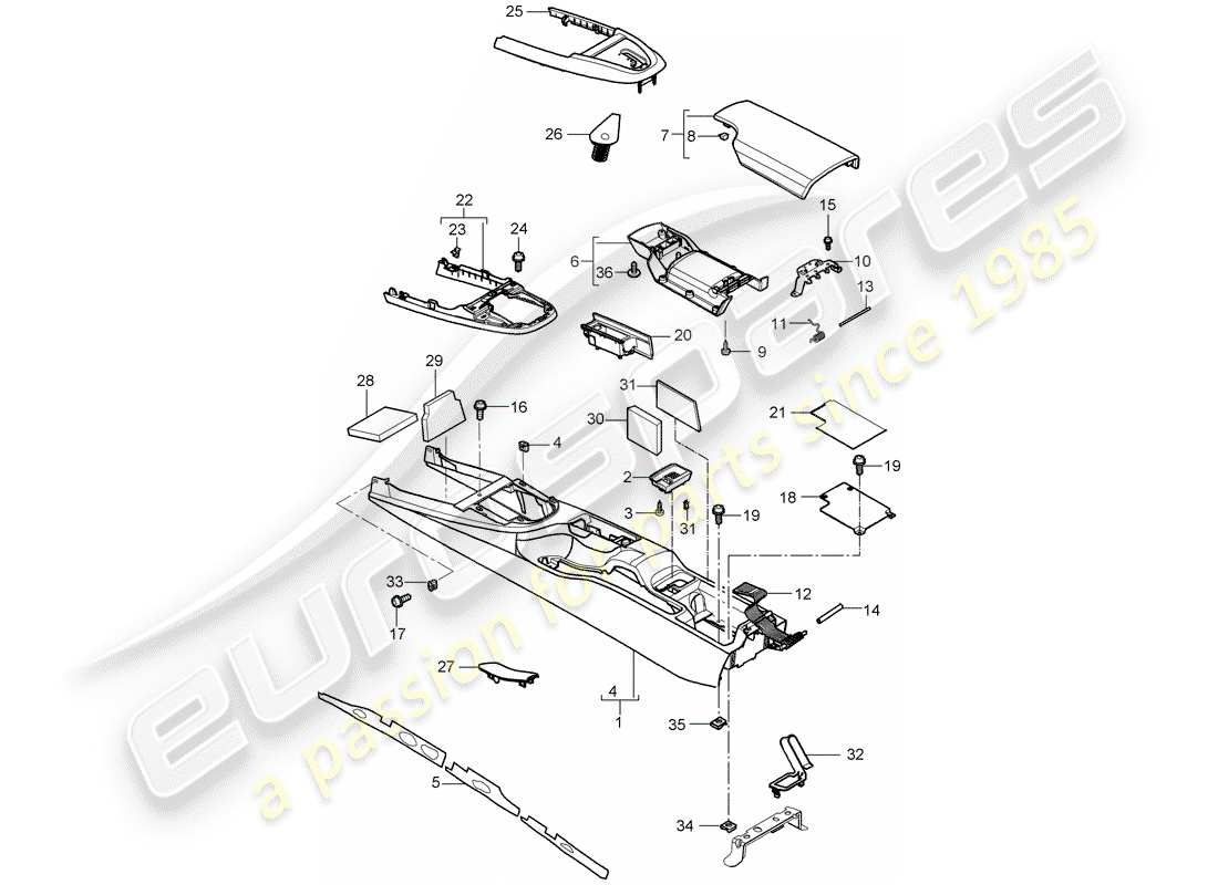 porsche boxster 987 (2006) center console part diagram