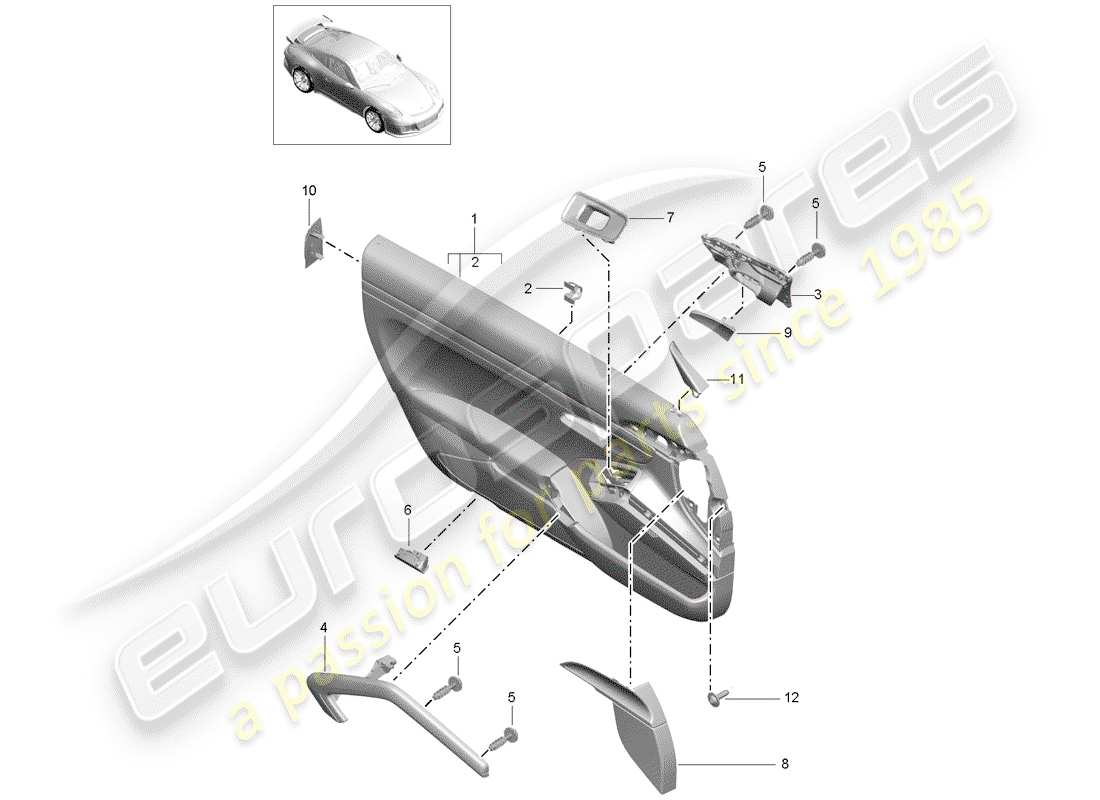 porsche 991r/gt3/rs (2015) door panel part diagram