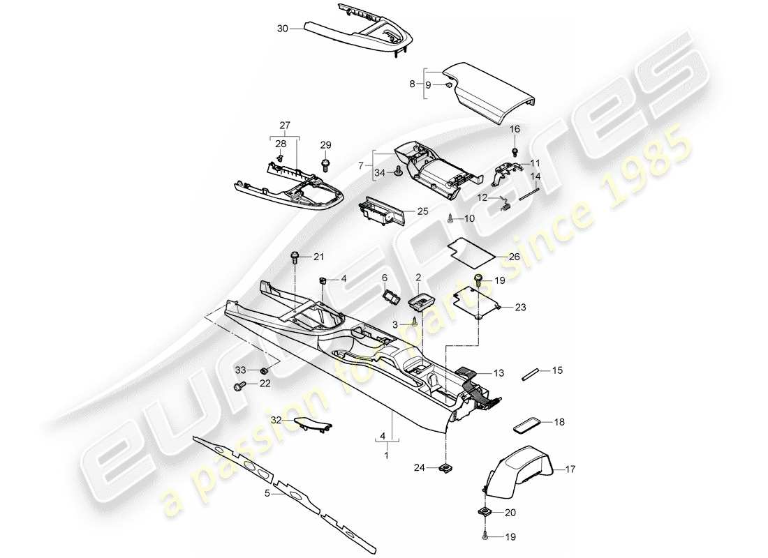 porsche 997 gt3 (2011) center console part diagram