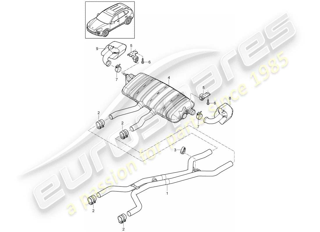 porsche cayenne e2 (2014) exhaust system part diagram