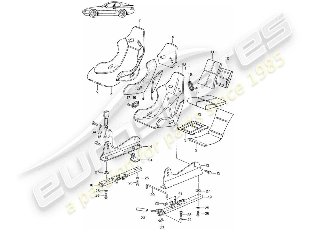 porsche seat 944/968/911/928 (1991) seat - complete - with: - corduroy cloth - cover - d - mj 1993>> - mj 1994 part diagram