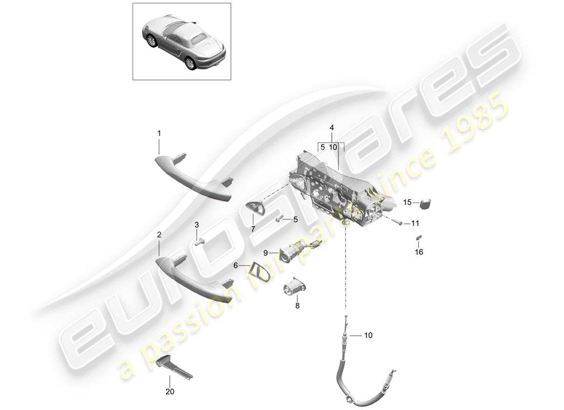 porsche 718 boxster (2017) door handle, outer part diagram