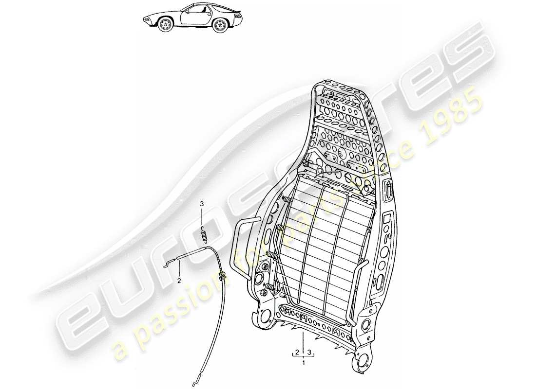 porsche seat 944/968/911/928 (1991) backrest frame - sports seat - d - mj 1985>> - mj 1986 part diagram