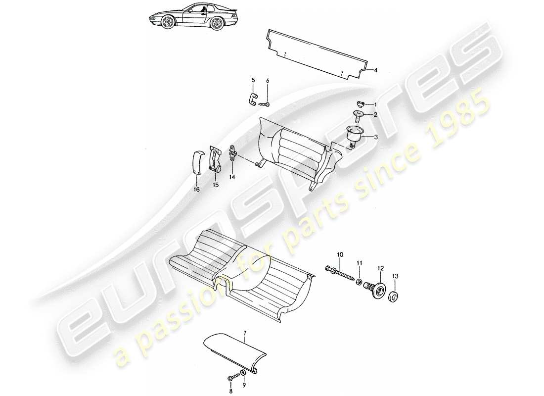 porsche seat 944/968/911/928 (1991) emergency seat - single parts - d - mj 1992>> - mj 1993 part diagram