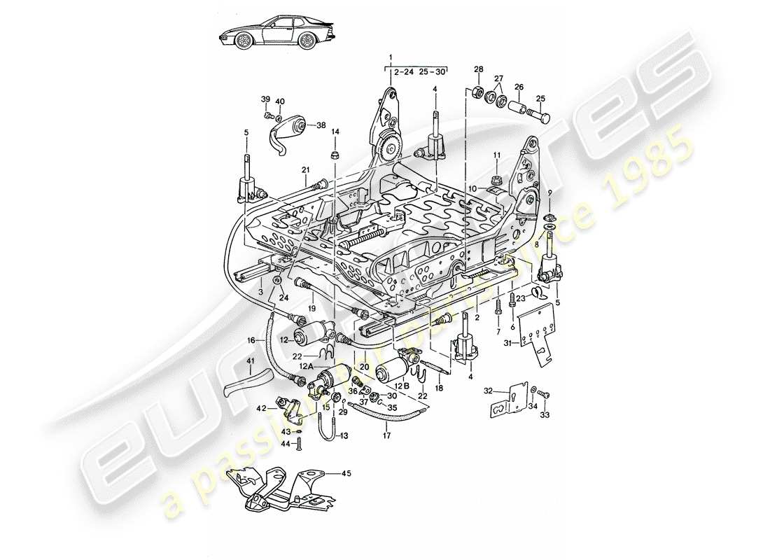 porsche seat 944/968/911/928 (1991) frame for seat - manually - electric - d >> - mj 1988 part diagram