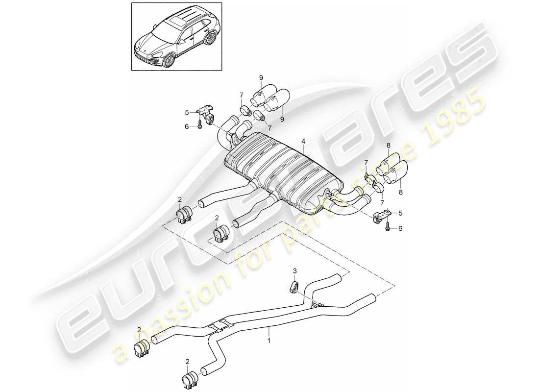 porsche cayenne e2 (2015) exhaust system part diagram